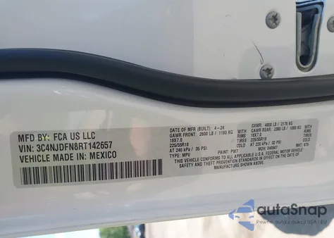 2024 Jeep Compass Latitude Lux Fwd z USA, uszkodzony, nr VIN 3C4NJDFN8RT142657